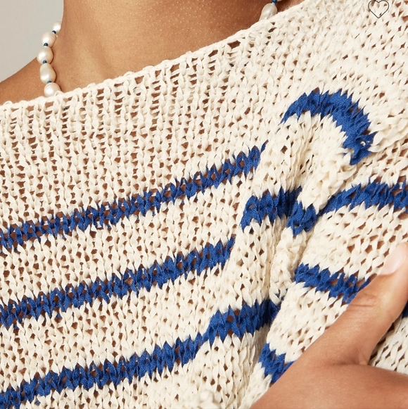 J Crew Montauk pullover sweater in stripe CJ459 Size XS NWT Cream Blue - Picture 3 of 7